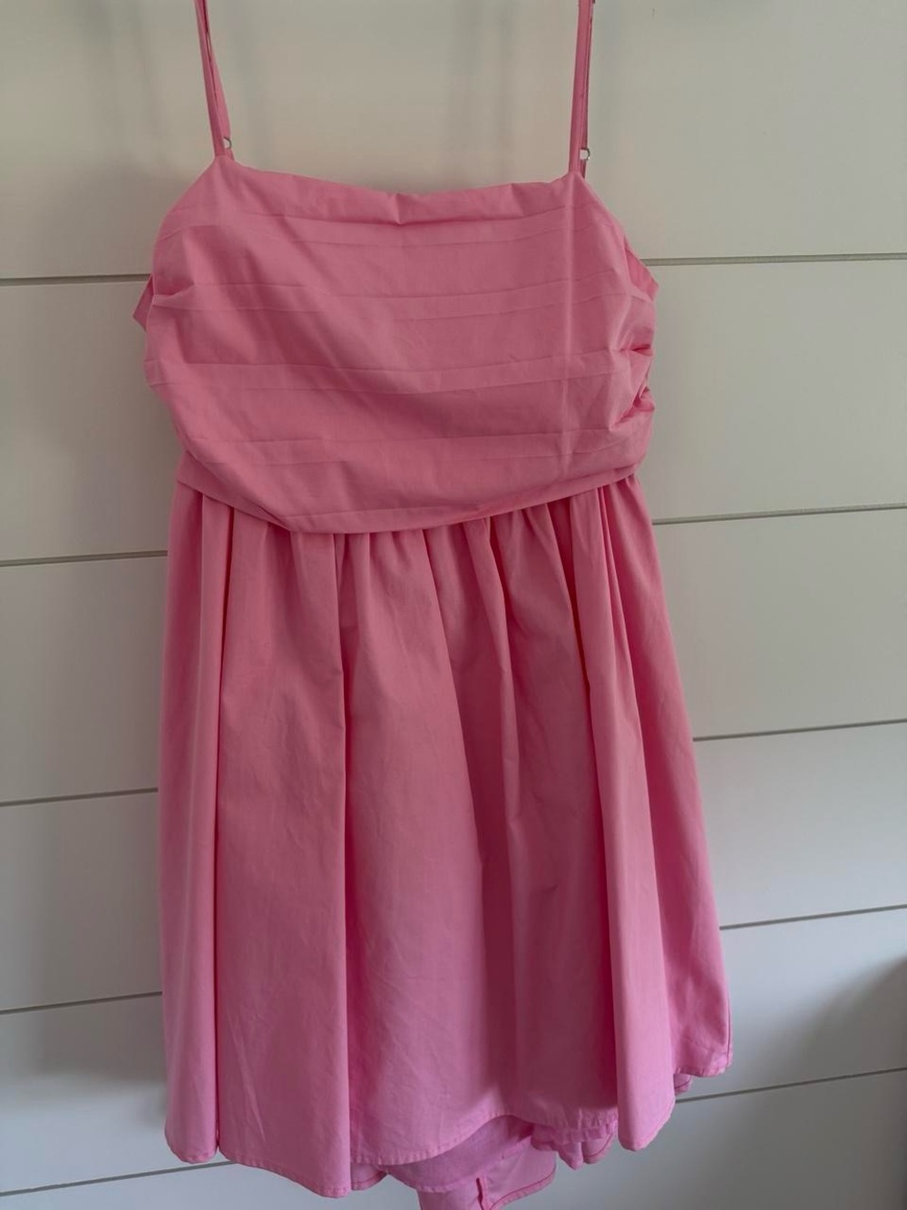 Pink Spaghetti-Strap Mini Dress with Pleated Skirt